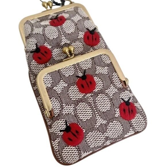 SOLD!!! Coach Double Frame Kisslock Bonnie Cashin Crossbody Jacquard Ladybugs - Picture 7 of 12